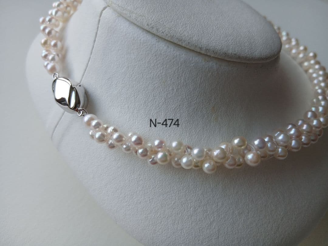 N474アコヤ真珠編み込みネックレス3.5～5.0㎜ベビーパール国産あこや本真珠