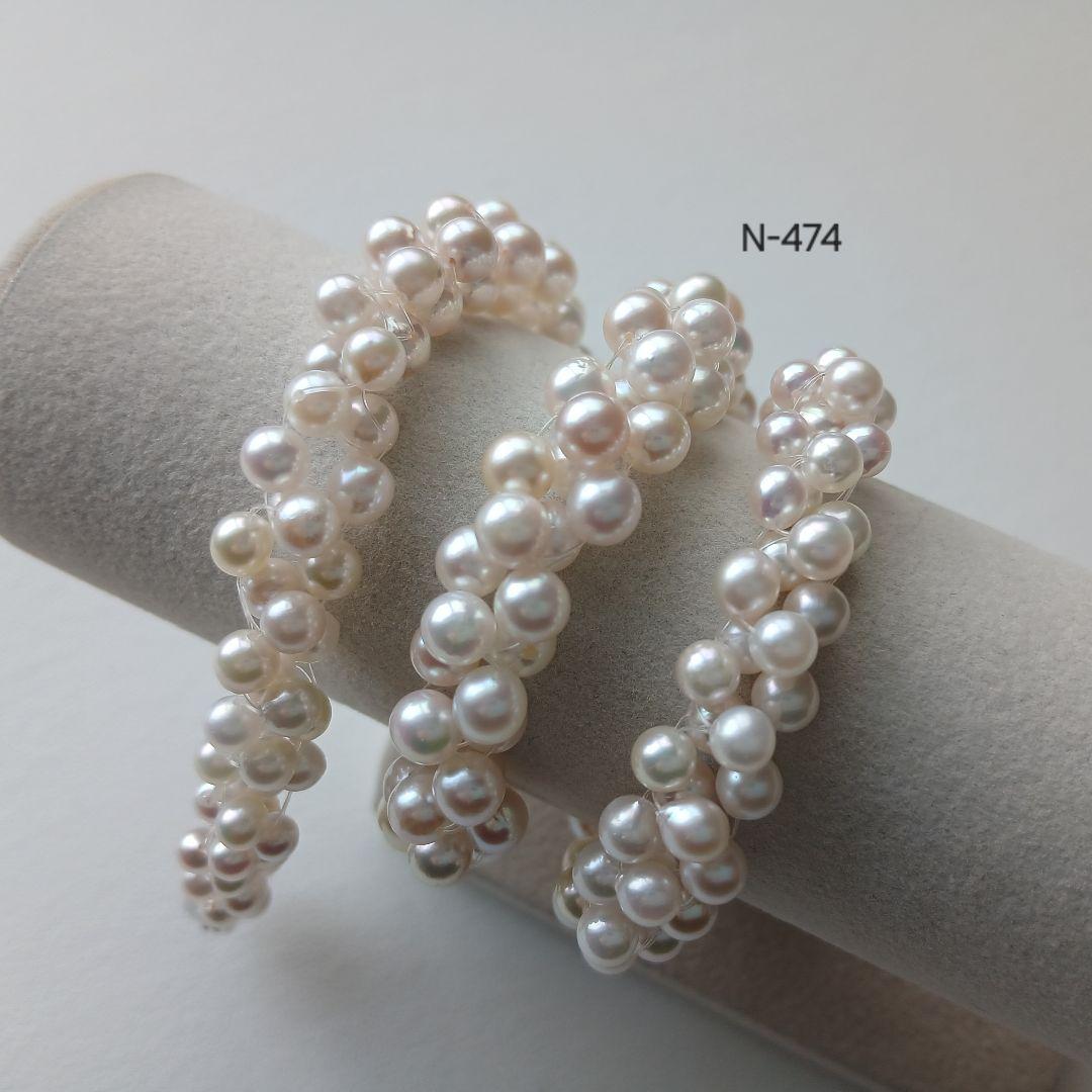 N474アコヤ真珠編み込みネックレス3.5～5.0㎜ベビーパール国産あこや本真珠