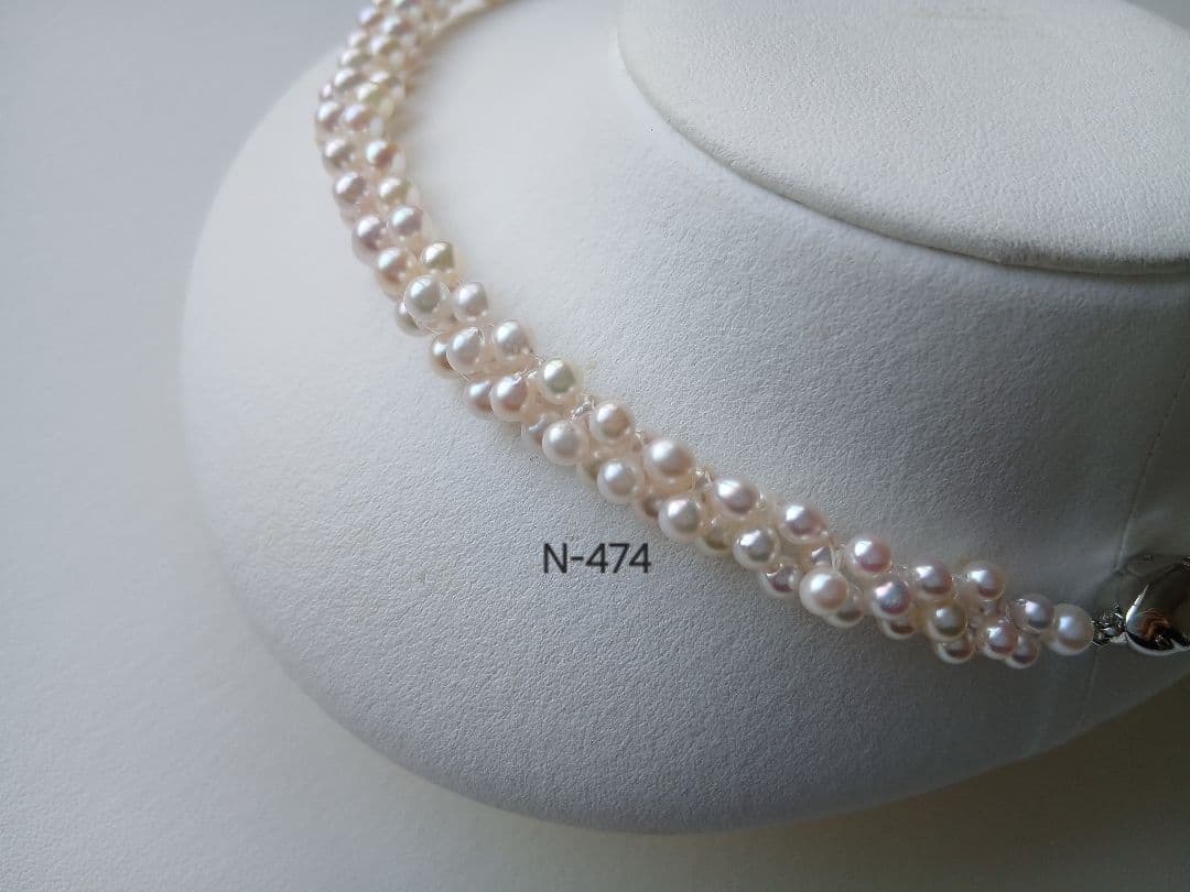 N474アコヤ真珠編み込みネックレス3.5～5.0㎜ベビーパール国産あこや本真珠