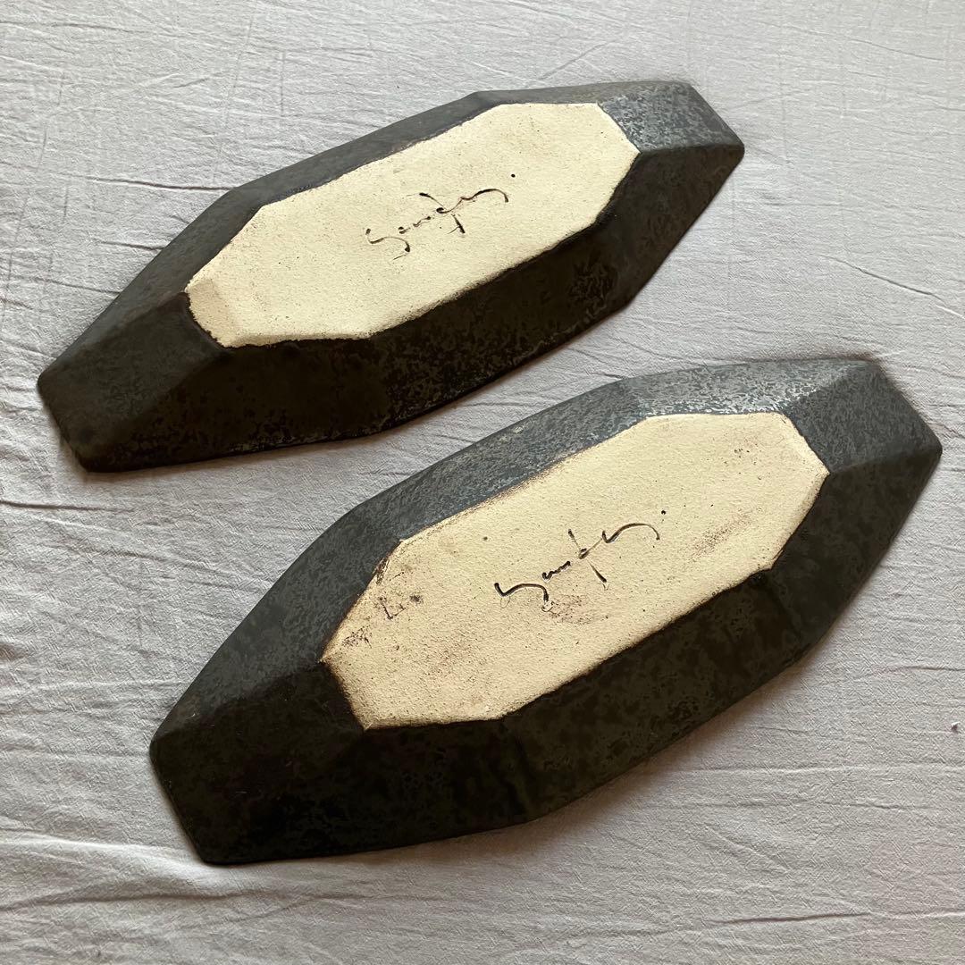 【新品未使用】安福由美子　黒錆　八角皿　大　2枚セット