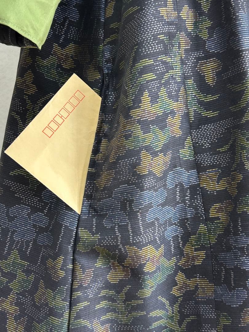 着物リメイク　大島紬ワンピース　前ボタン　 L〜 L Lサイズ