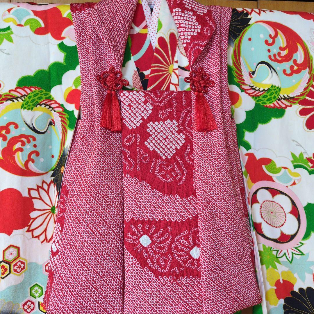 七五三３歳お着物と正絹総絞り手縫いの被布（袖無し長襦袢付き）