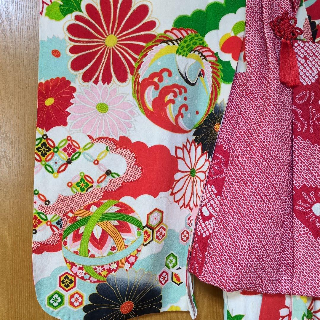 七五三３歳お着物と正絹総絞り手縫いの被布（袖無し長襦袢付き）