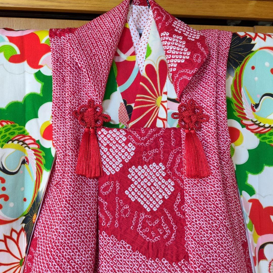 七五三３歳お着物と正絹総絞り手縫いの被布（袖無し長襦袢付き）