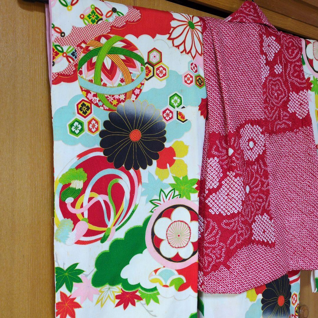 七五三３歳お着物と正絹総絞り手縫いの被布（袖無し長襦袢付き）