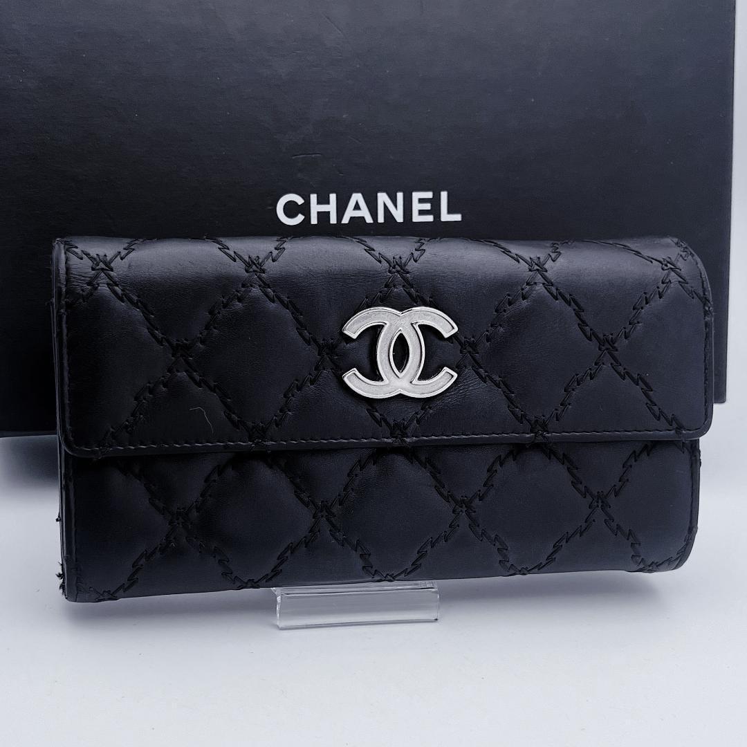 開運財布！シャネル マトラッセ ステッチ 黒 財布 正規保証2860