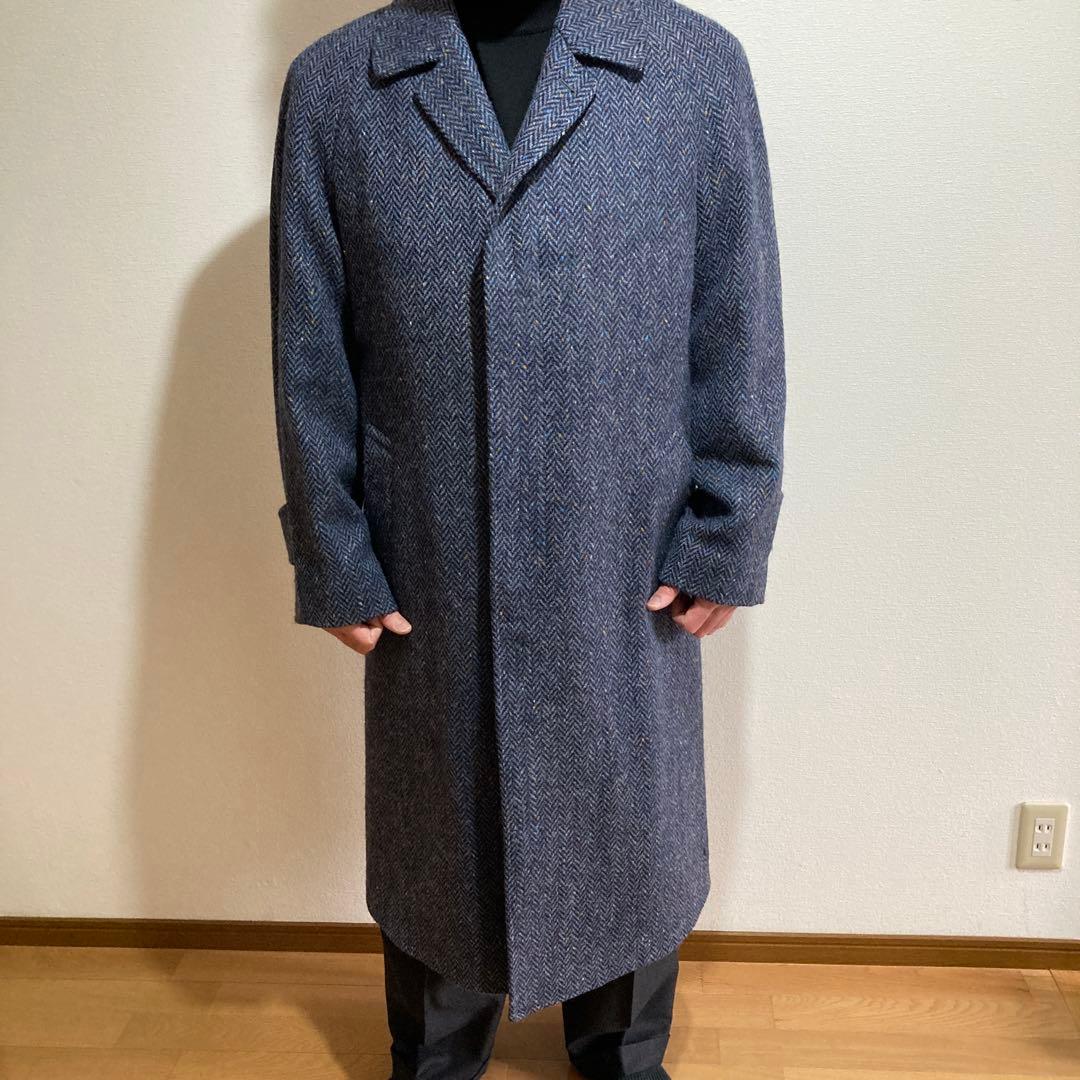 大幅値下げ‼️メンズコート　バルマーカン　ツイード　ロングコート　ブルー系