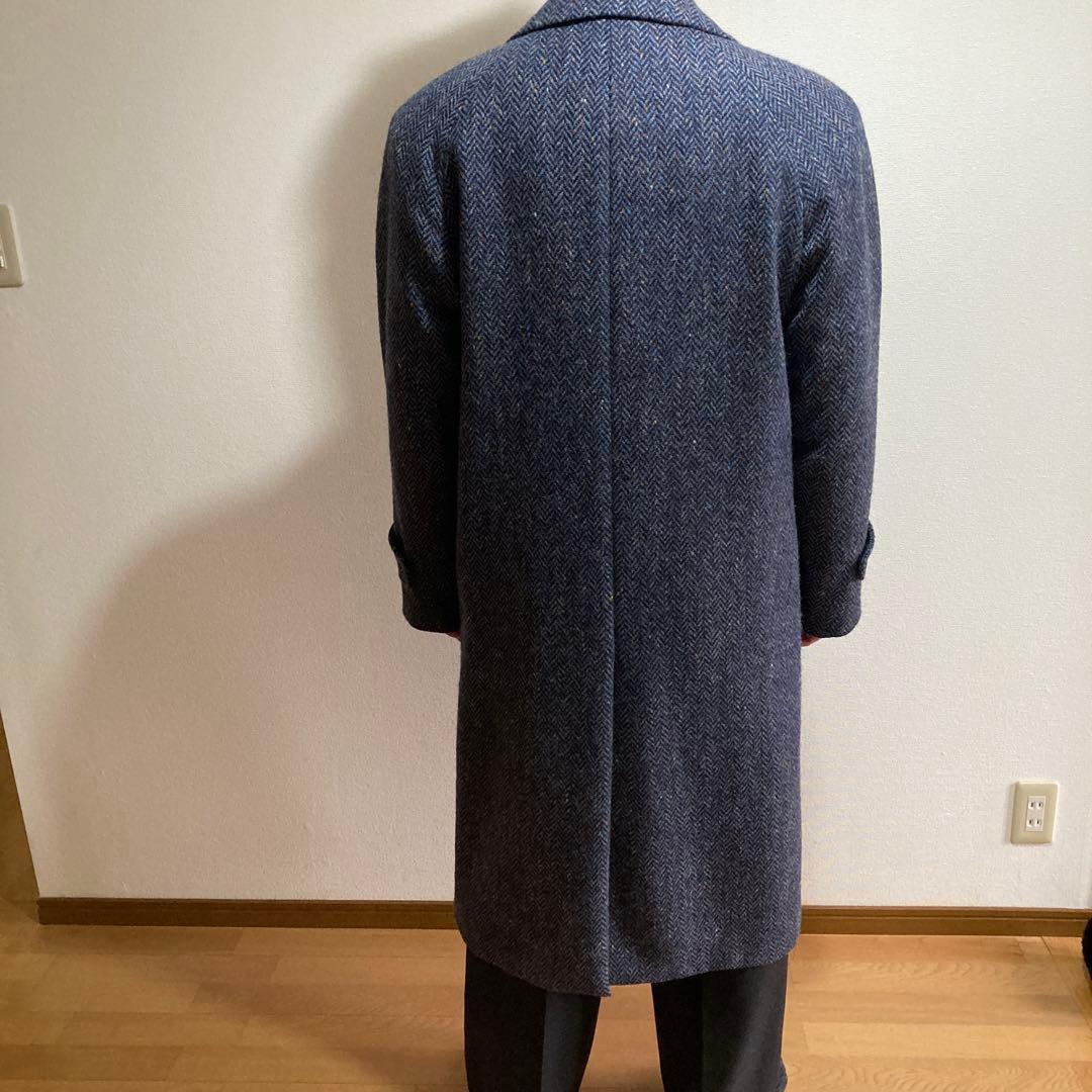 大幅値下げ‼️メンズコート　バルマーカン　ツイード　ロングコート　ブルー系