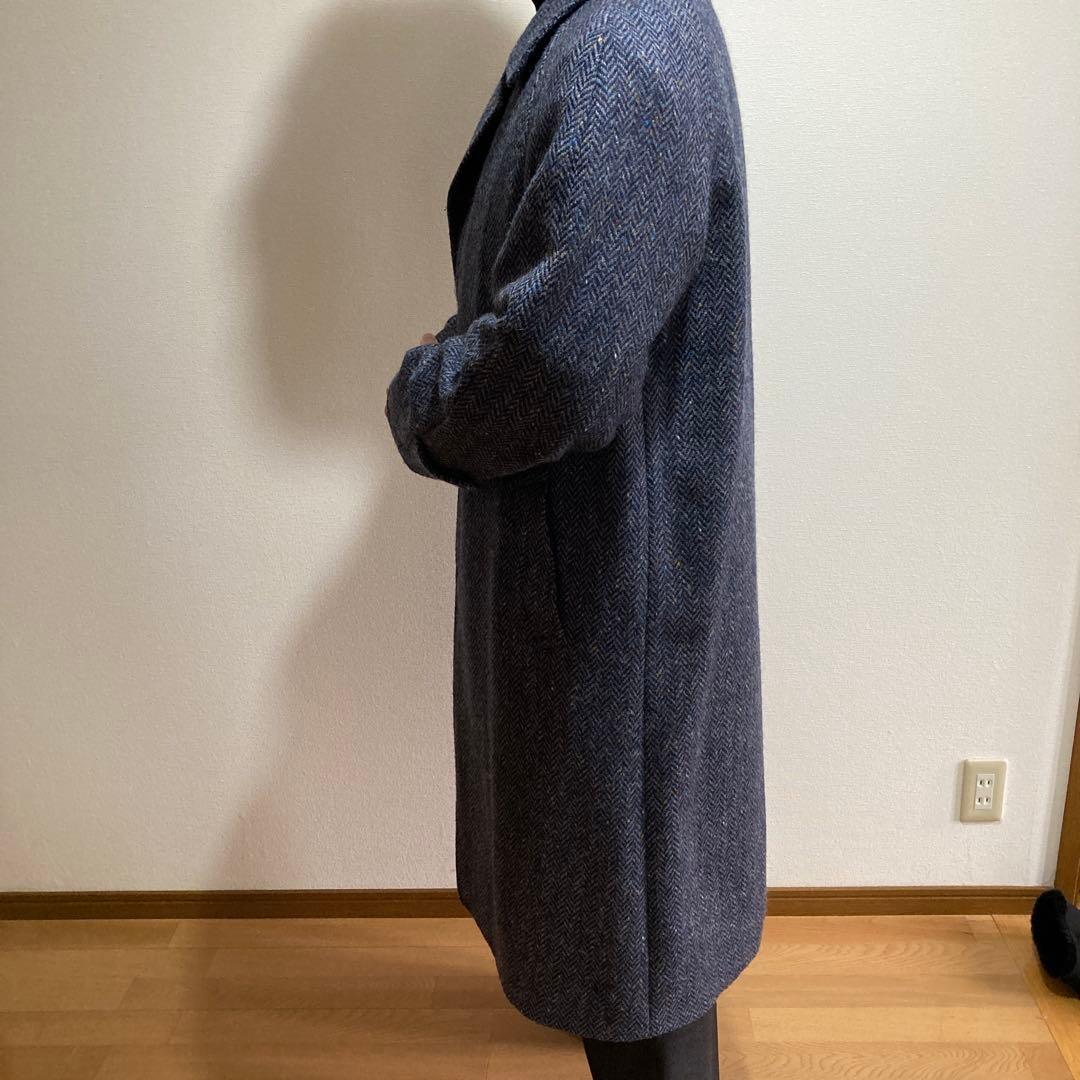 大幅値下げ‼️メンズコート　バルマーカン　ツイード　ロングコート　ブルー系