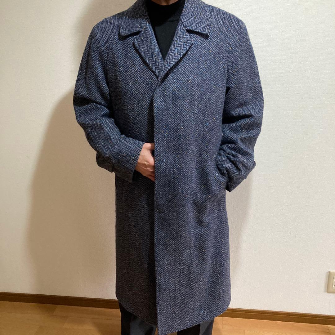 大幅値下げ‼️メンズコート　バルマーカン　ツイード　ロングコート　ブルー系