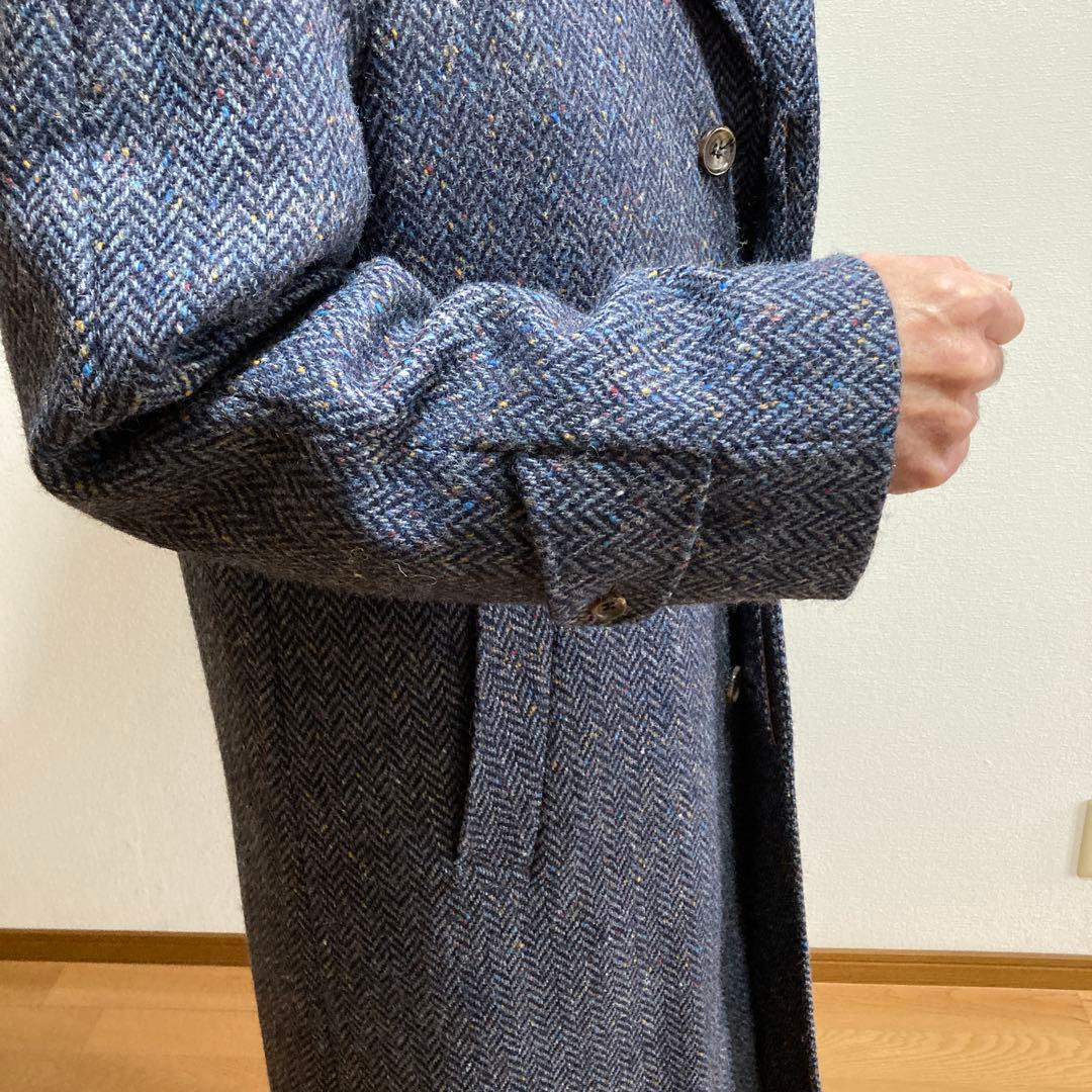 大幅値下げ‼️メンズコート　バルマーカン　ツイード　ロングコート　ブルー系