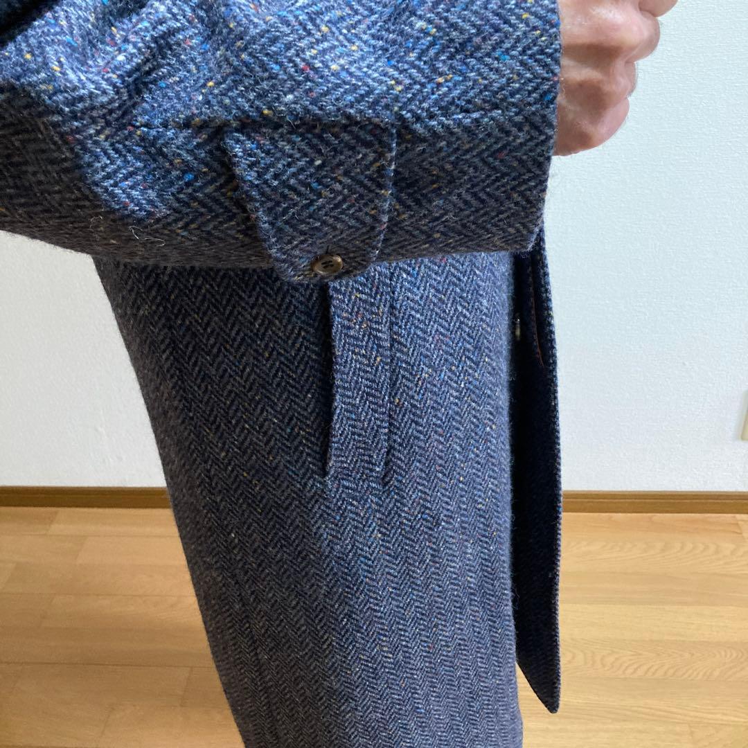 大幅値下げ‼️メンズコート　バルマーカン　ツイード　ロングコート　ブルー系