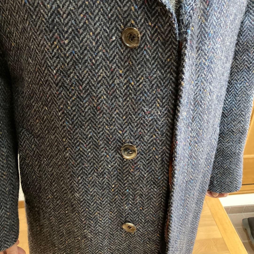 大幅値下げ‼️メンズコート　バルマーカン　ツイード　ロングコート　ブルー系