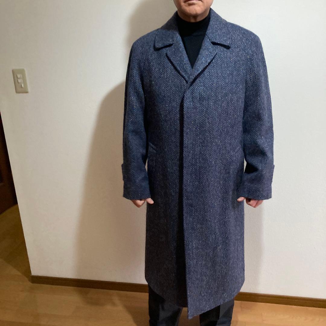 大幅値下げ‼️メンズコート　バルマーカン　ツイード　ロングコート　ブルー系