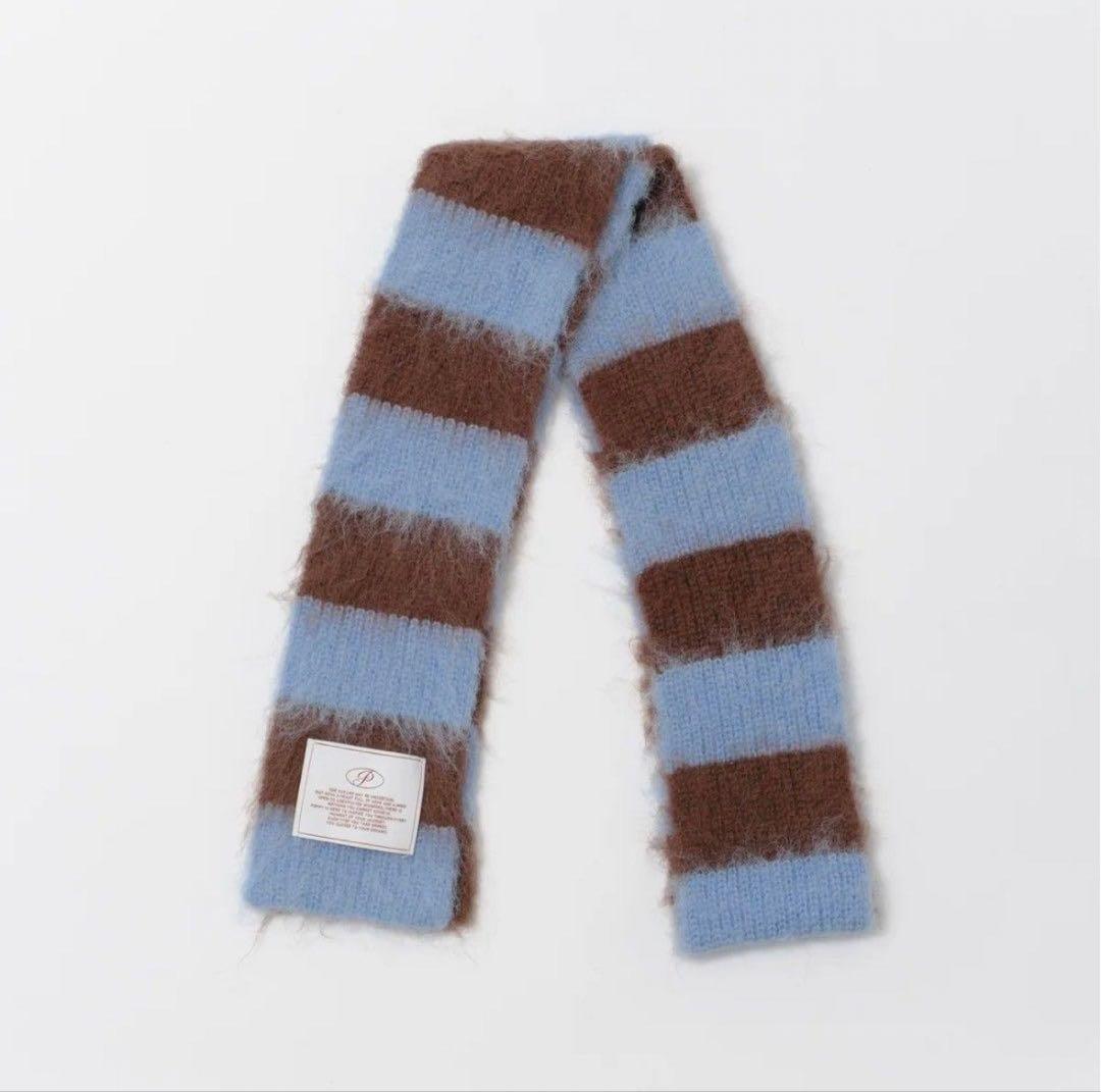 poppy あさぎーにょ　ストライプモヘアマフラー 青茶