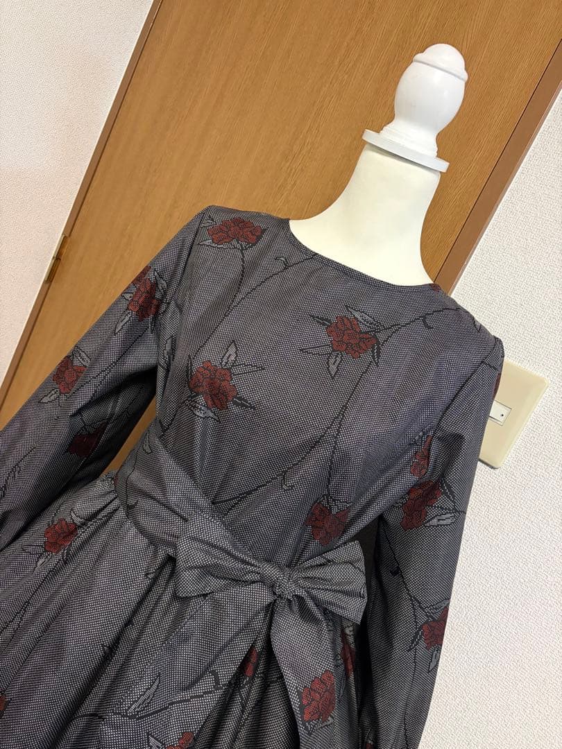 R**様 着物リメイク♪ 大島紬　ふんわりワンピース　総裏地付き　MーL