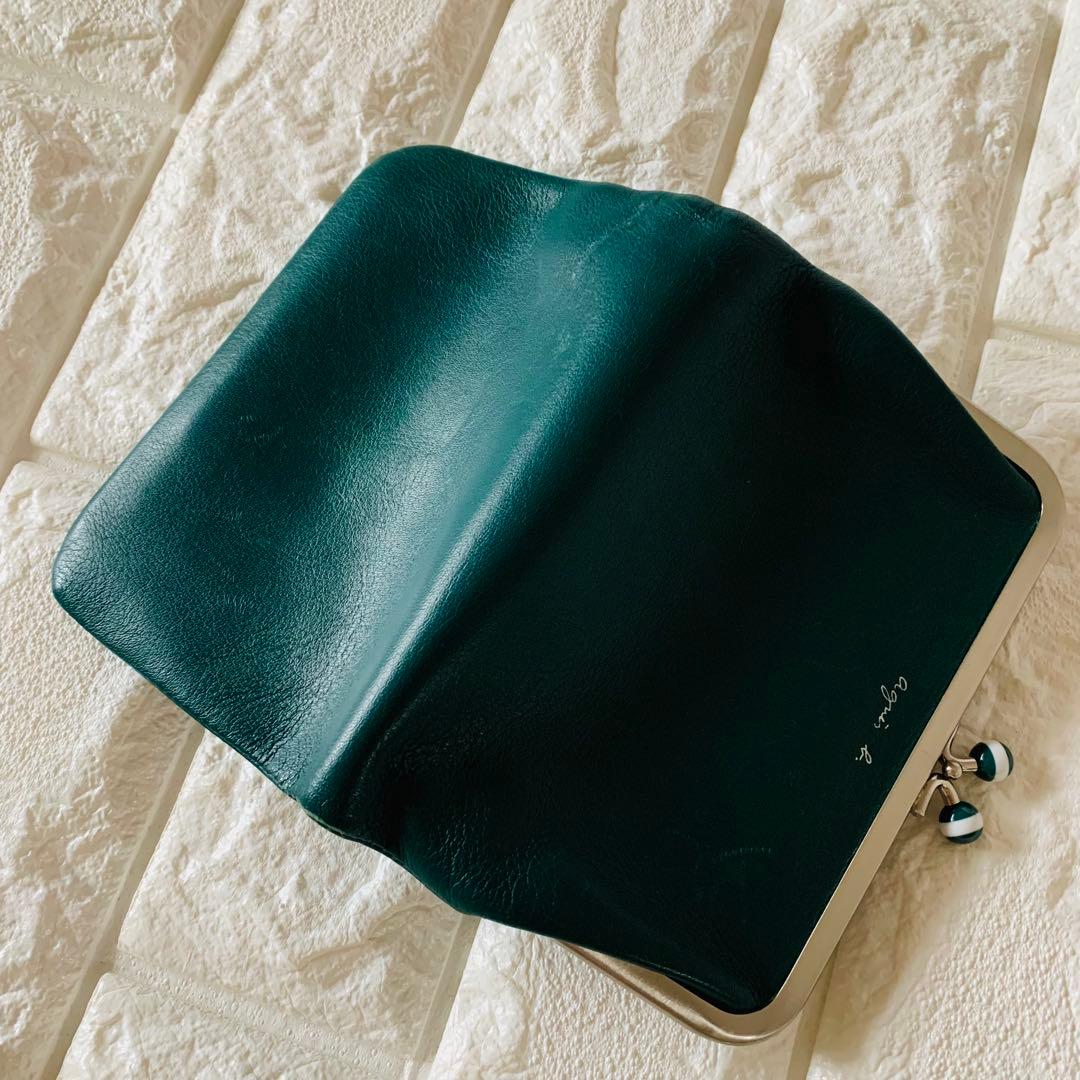 ◆agnes b アニエスベー がま口 二つ折り財布 グリーン