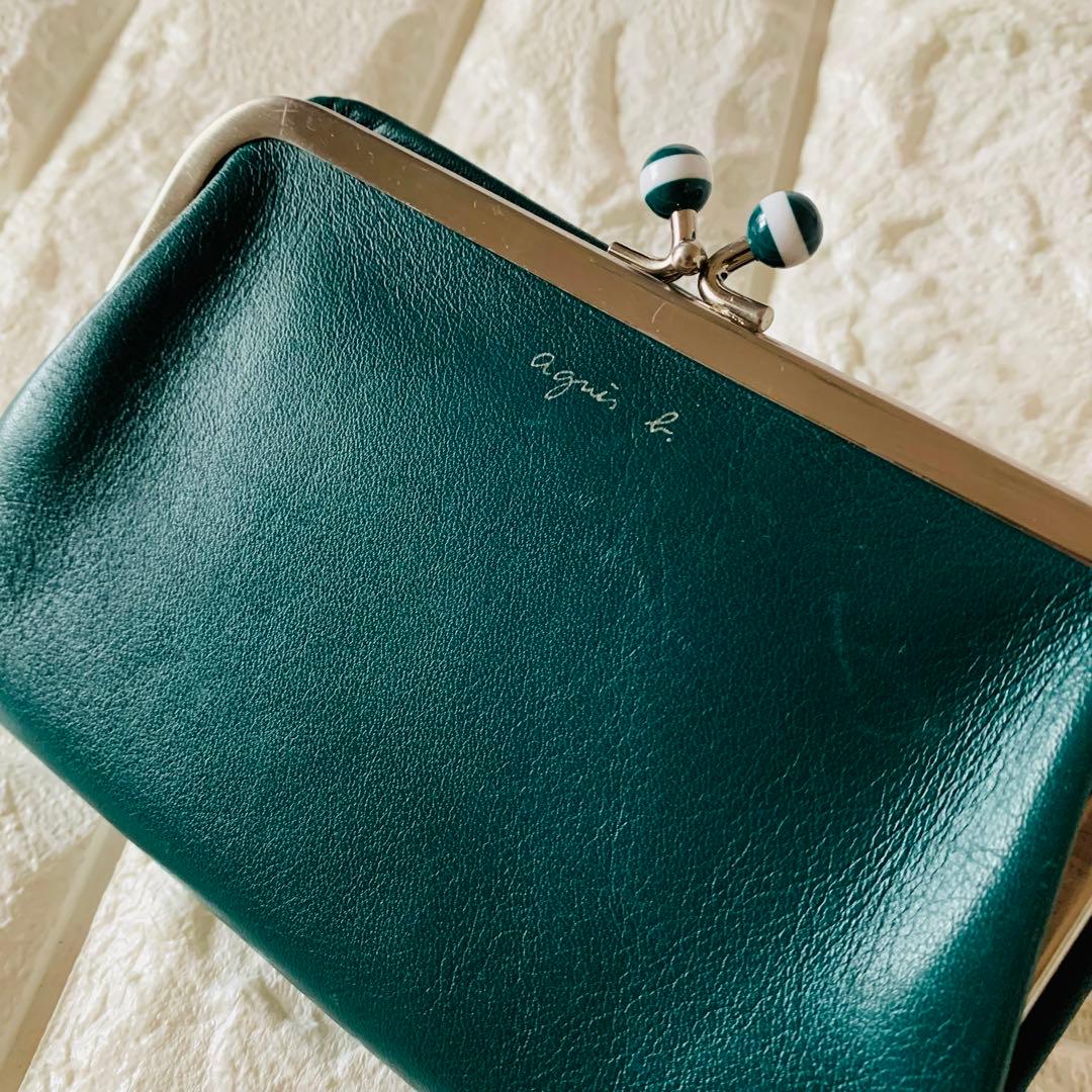 ◆agnes b アニエスベー がま口 二つ折り財布 グリーン