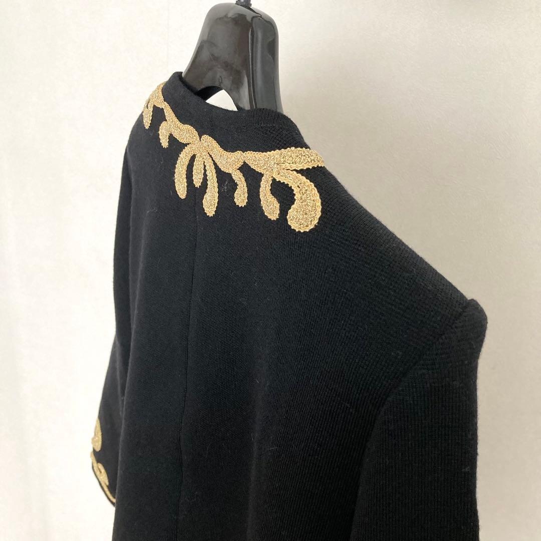 イヴサンローラン 金刺繍装飾 ナポレオン ノーカラージャケット M ブラック