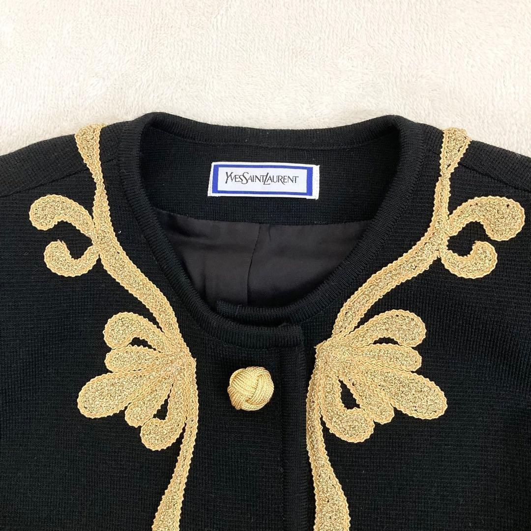 イヴサンローラン 金刺繍装飾 ナポレオン ノーカラージャケット M ブラック