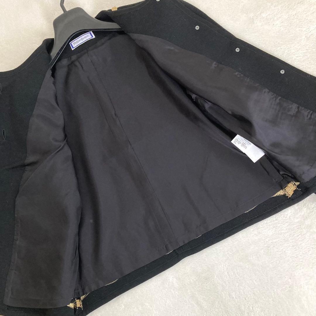 イヴサンローラン 金刺繍装飾 ナポレオン ノーカラージャケット M ブラック