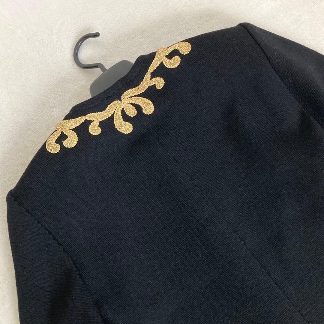イヴサンローラン 金刺繍装飾 ナポレオン ノーカラージャケット M ブラック