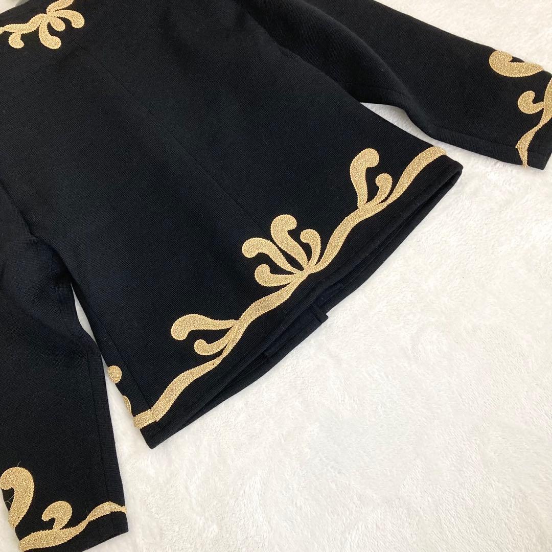 イヴサンローラン 金刺繍装飾 ナポレオン ノーカラージャケット M ブラック