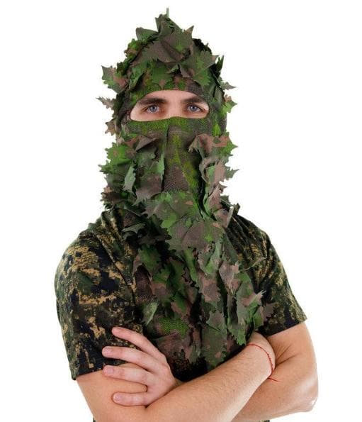 サバゲー装備 ギリースーツ 上下セット フェイスマスク付き 迷彩 3Dリーフ