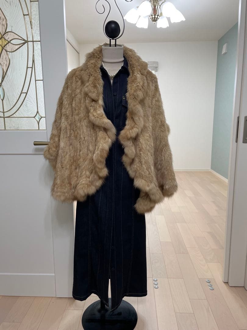 ゴールデンセーブル肉厚編み込みポンチョ ショート丈ケープ