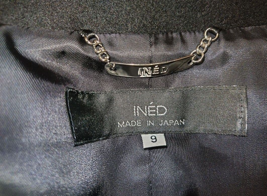 【美品】INED イネド　コート　カシミヤ100% 黒　サイズ9