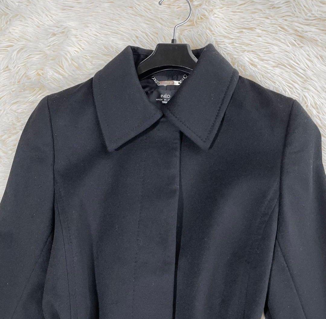 【美品】INED イネド　コート　カシミヤ100% 黒　サイズ9