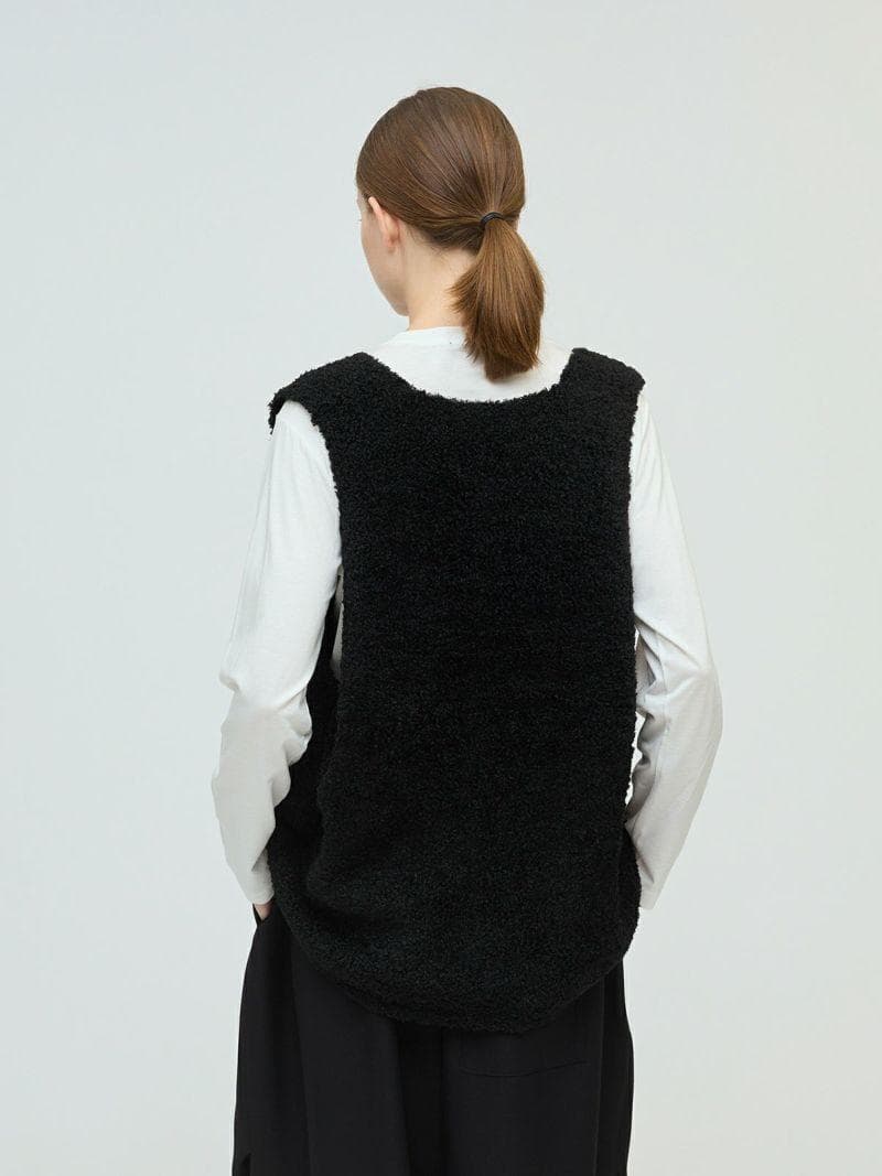 【新品タグ】mizuiro ind ミズイロインド 黒 へアリーVネックベスト