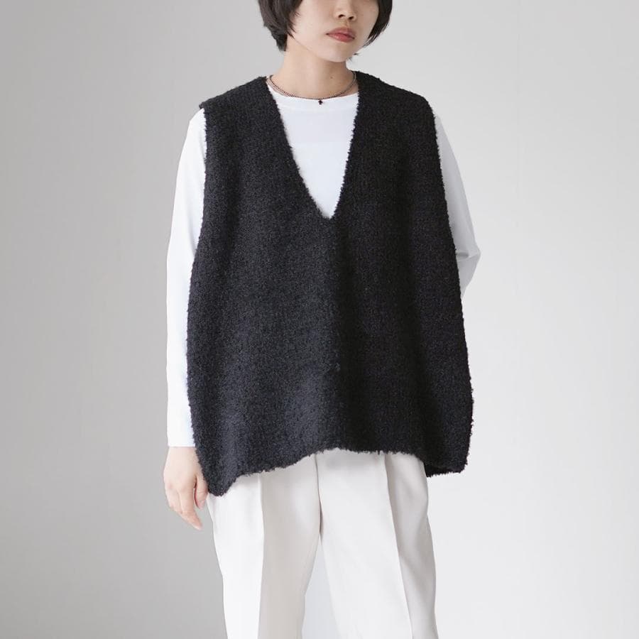 【新品タグ】mizuiro ind ミズイロインド 黒 へアリーVネックベスト