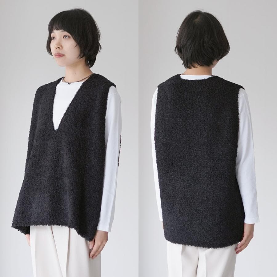 【新品タグ】mizuiro ind ミズイロインド 黒 へアリーVネックベスト