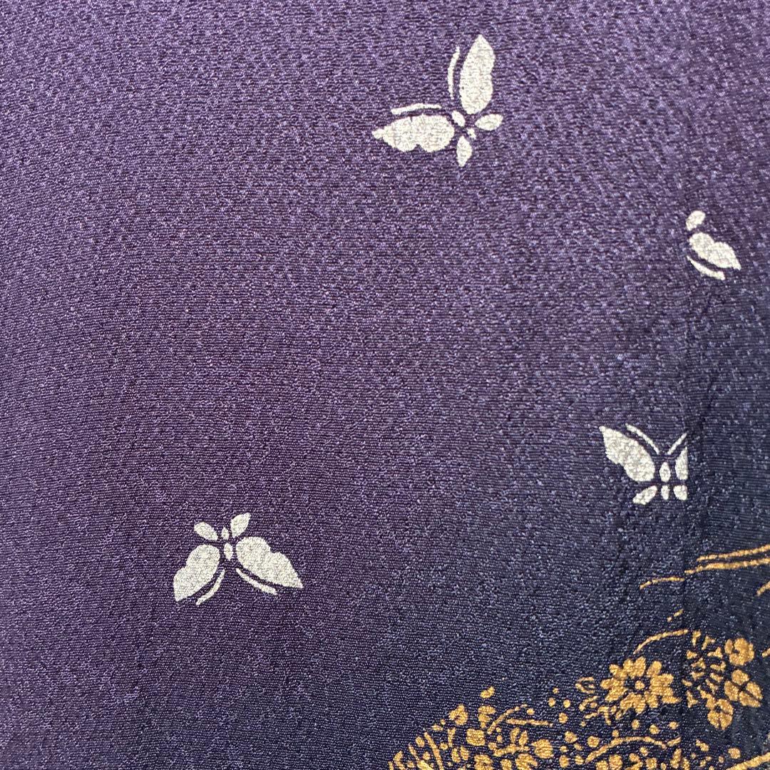 D88 訪問着 花模様 蝶々 流水 金彩 正絹 着物 袷 極美品