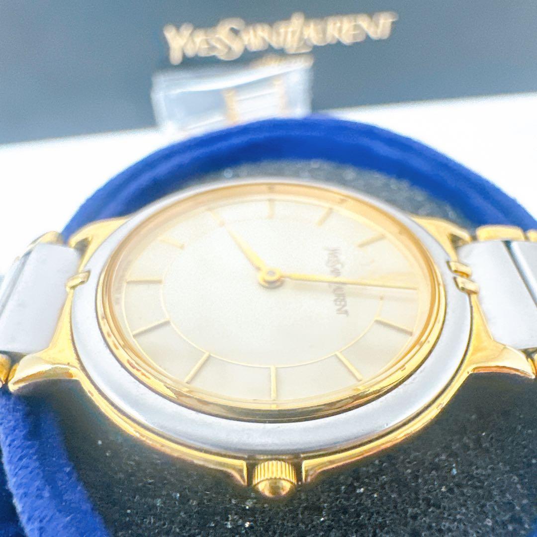 稼働 新品電池 イブサンローラン 腕時計 メンズ コンビ ゴールド文字盤 付属品