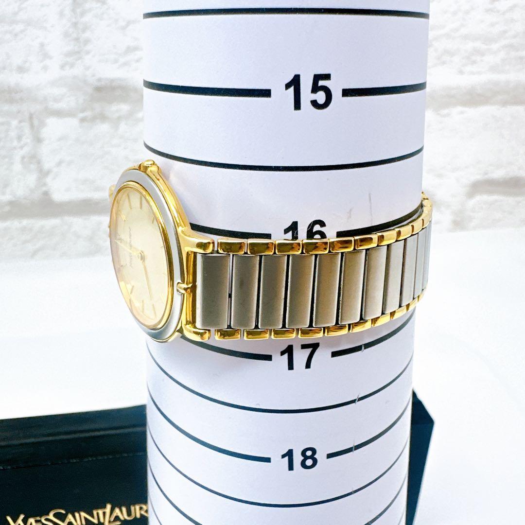 稼働 新品電池 イブサンローラン 腕時計 メンズ コンビ ゴールド文字盤 付属品