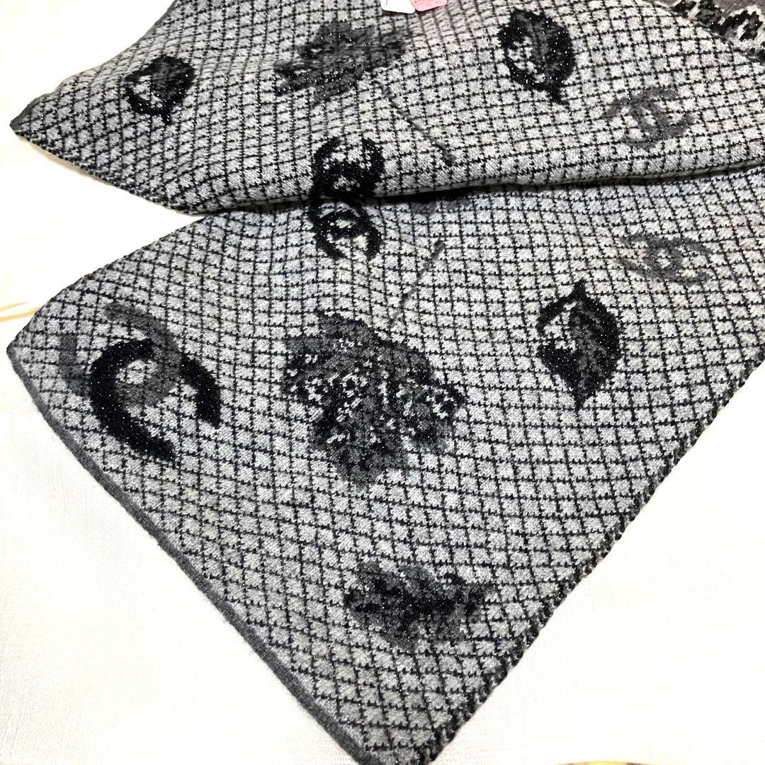 CHANEL シャネル ロゴ CCマーク カシミア マフラー グレー ブラック