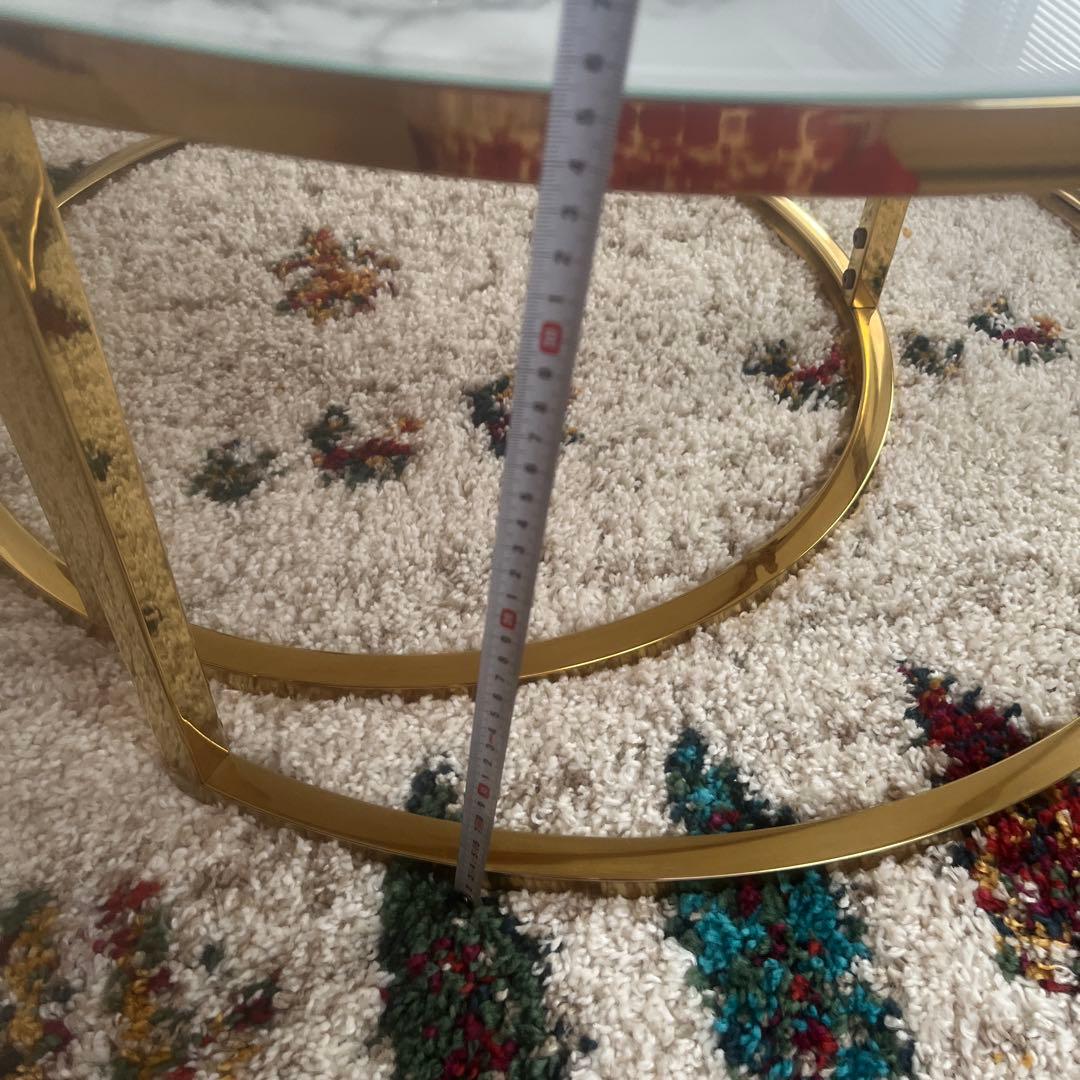 美品！円形大理石調二段テーブル 大理石模様とゴールドの脚ネストコーヒーテーブル