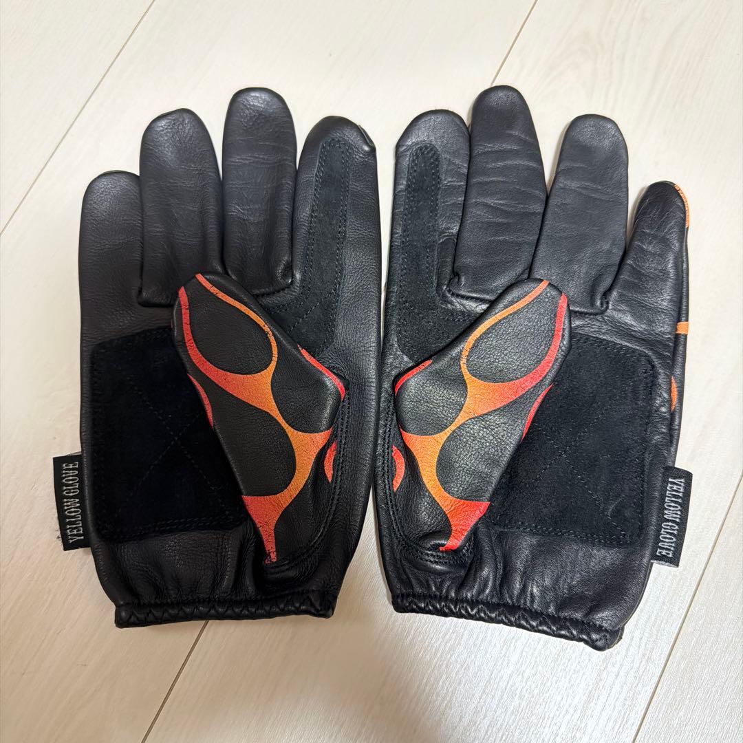 バイクウェア・装備 YELLOWGLOVE SHORT GLOVE / RED FLAMES L
