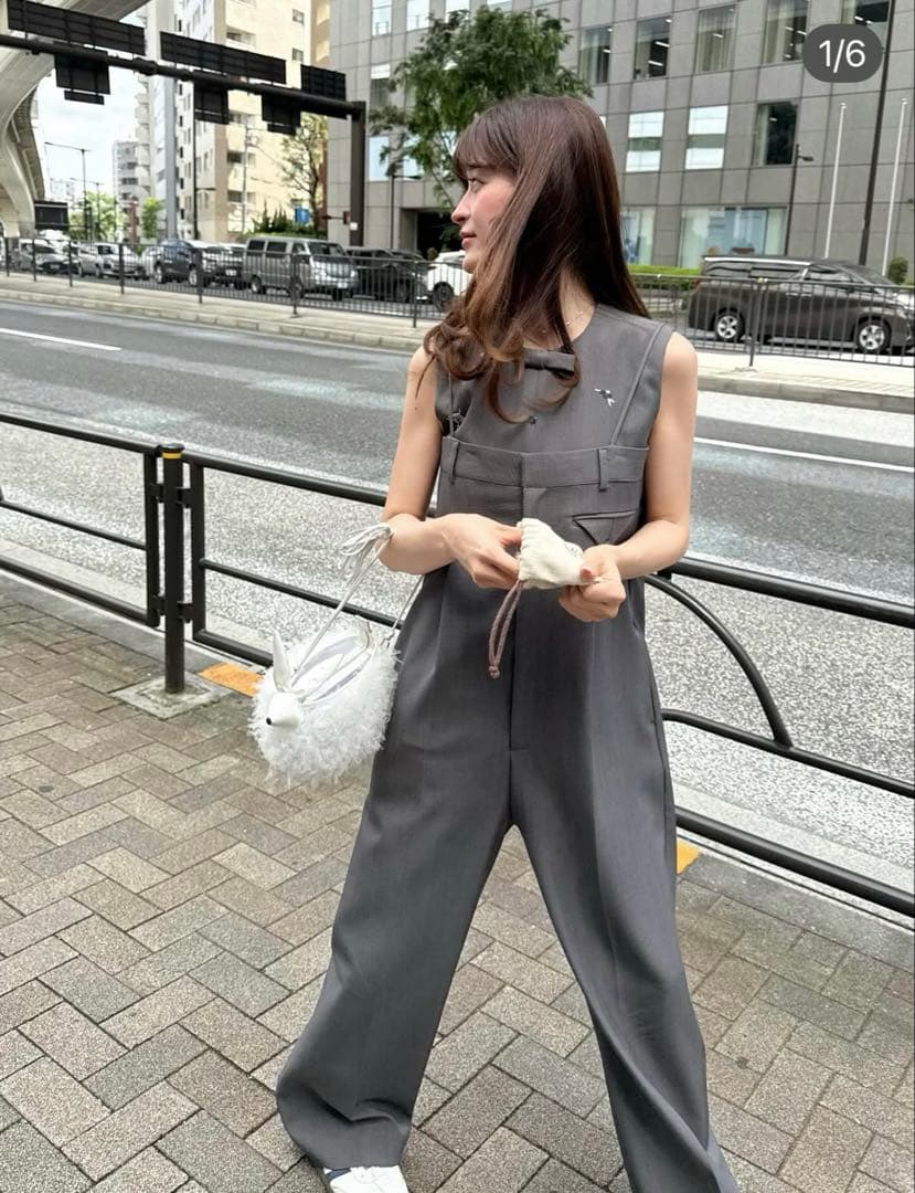 ぴぴぴ　Bibiy. グレー ワイドレッグサロペット　オールインワン