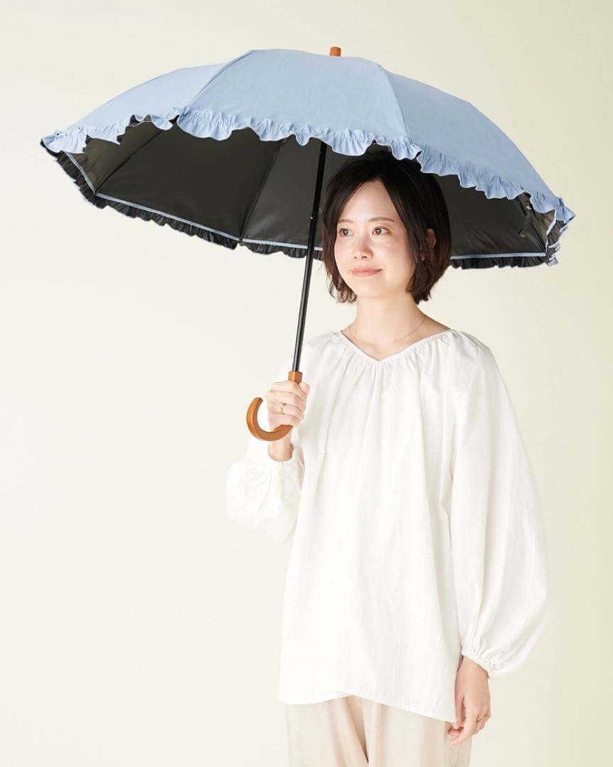 サンバリア　折りたたみ日傘　２段折 フリル フロスト　ブルー