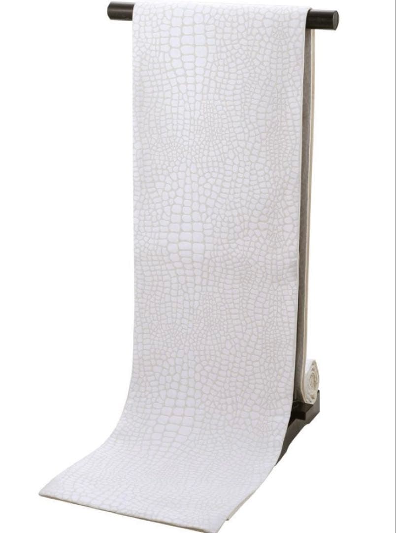 お仕立て上がり 振袖用 クロコ風 型押し柄 袋帯 日本製 六通 黒　ホワイト