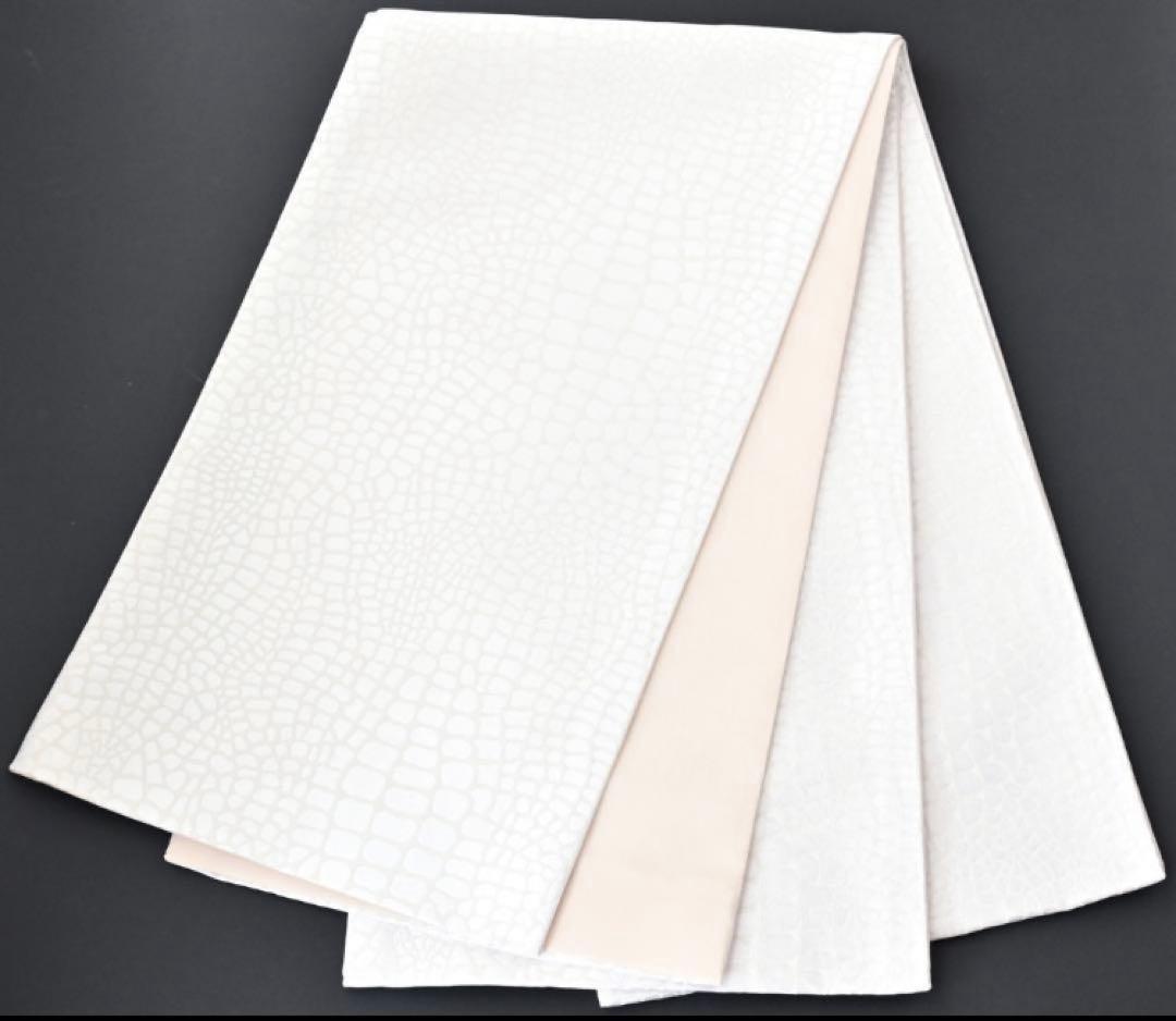 お仕立て上がり 振袖用 クロコ風 型押し柄 袋帯 日本製 六通 黒　ホワイト