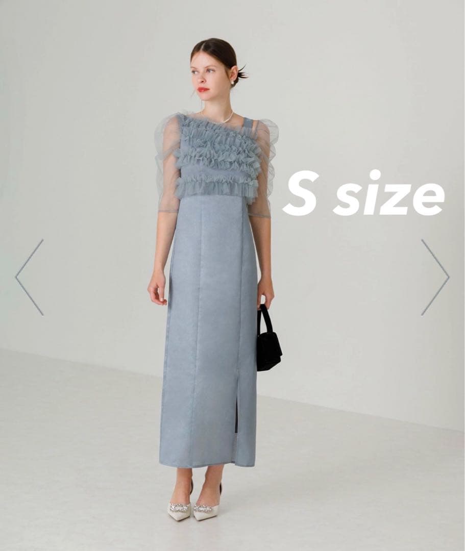 LEJA チュールアシンメトリーティアードフリルIラインワンピースドレス