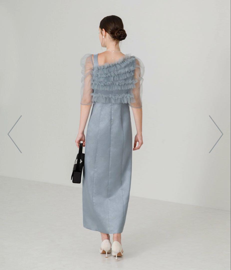 LEJA チュールアシンメトリーティアードフリルIラインワンピースドレス