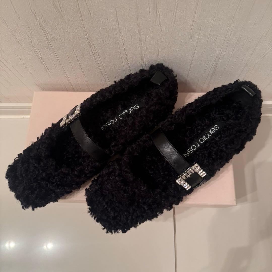 セルジオロッシ ファー バレリーナ フラットシューズ