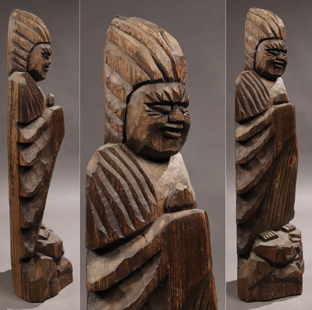 CG21 木彫 円空仏 高60.2cm / 仏教美術置物一刀彫仏像密教観音菩薩