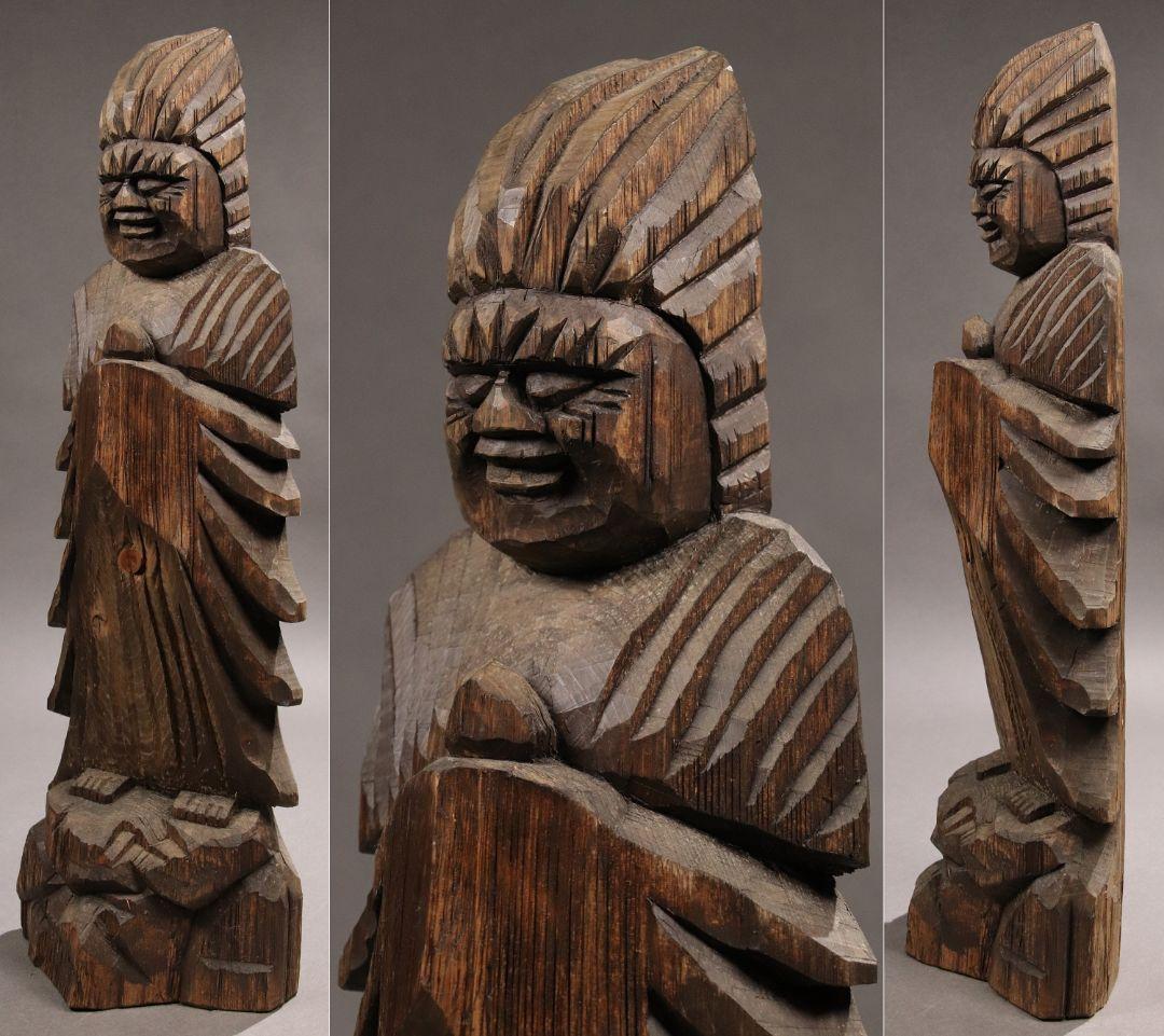 CG21 木彫 円空仏 高60.2cm / 仏教美術置物一刀彫仏像密教観音菩薩