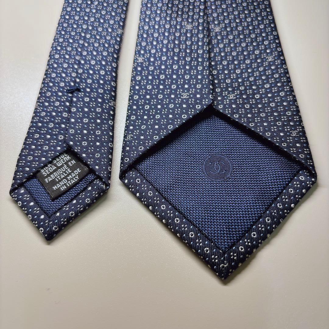 極美品 CHANEL ネクタイ ネイビー × ココマーク ビジネス フォーマル